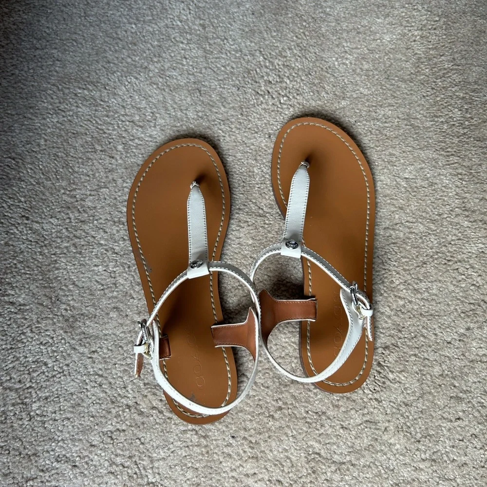 Coach White and Tan Leather Sandals - Picture 2 of 4